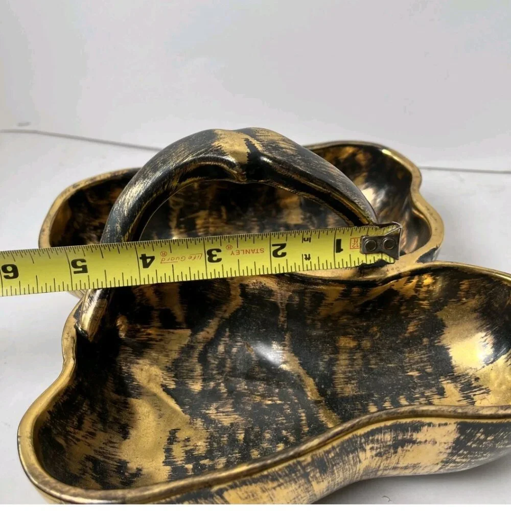 Vintage STANGL Black Gold Double Pear Bowl #3782 22K Gold MCM Pottery